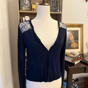 FELGAR| Navy Lace-Shoulder Button Cardigan Medium